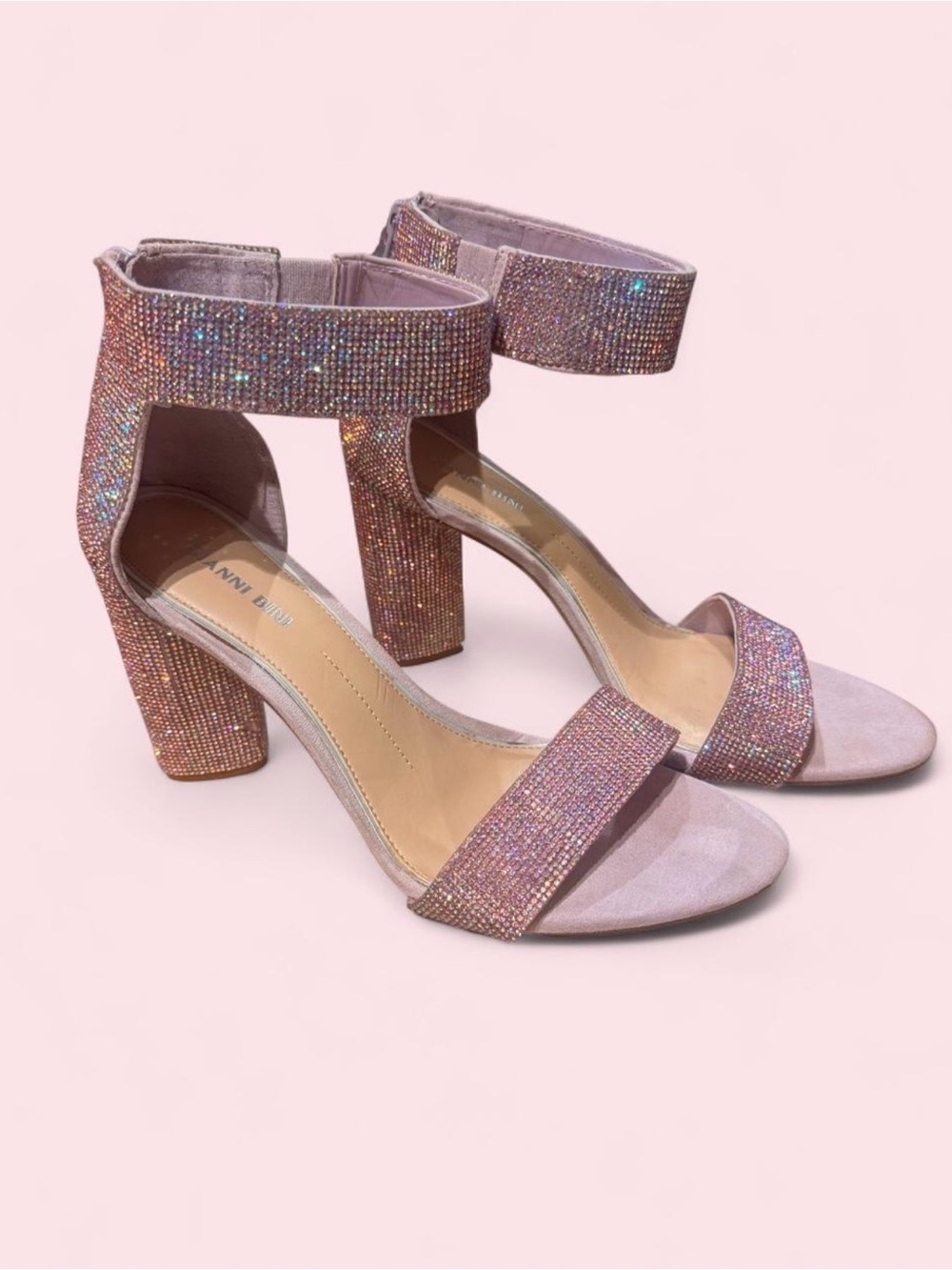 Pink Crystal Block Heel Sandals